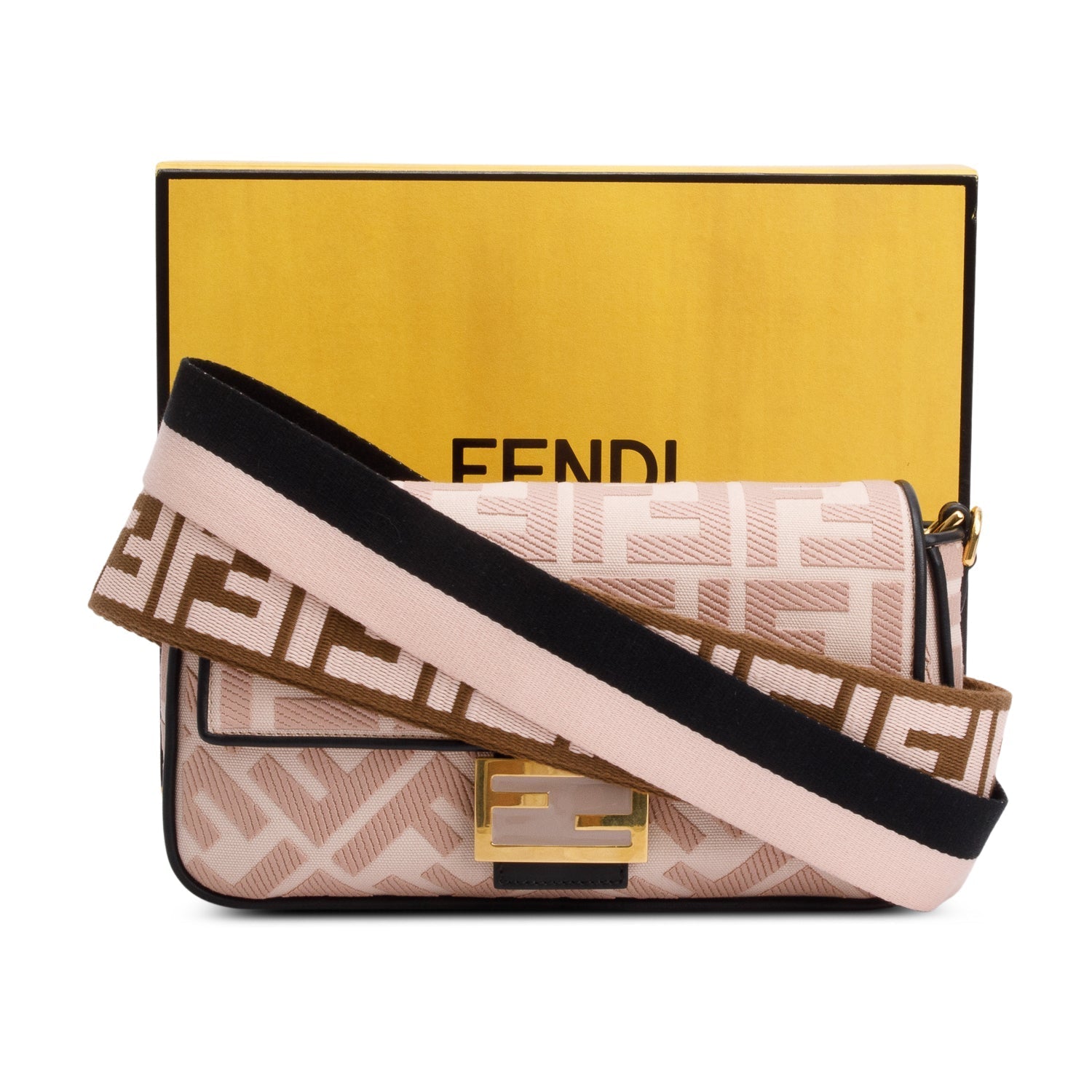 Fendi Ff Embroidered Baguette Shoulder Bag Canvas