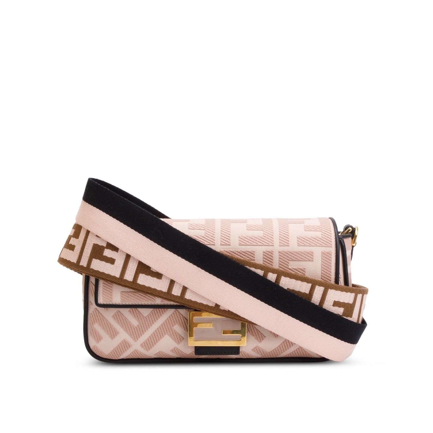 Fendi Ff Embroidered Baguette Shoulder Bag Canvas