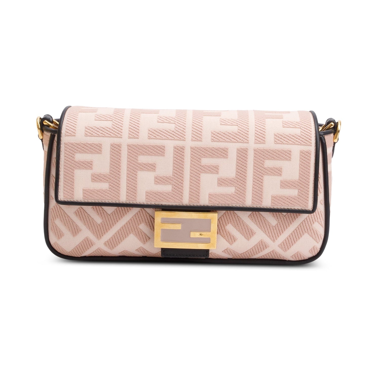 Fendi Ff Embroidered Baguette Shoulder Bag Canvas