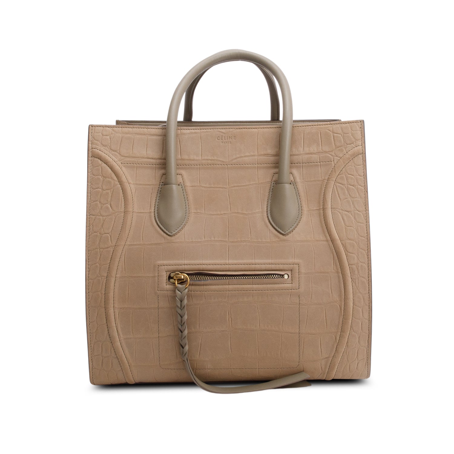 Celine Taupe Croc Embossed Phantom Luggage Tote Handbag Suede Medium Tote Bag