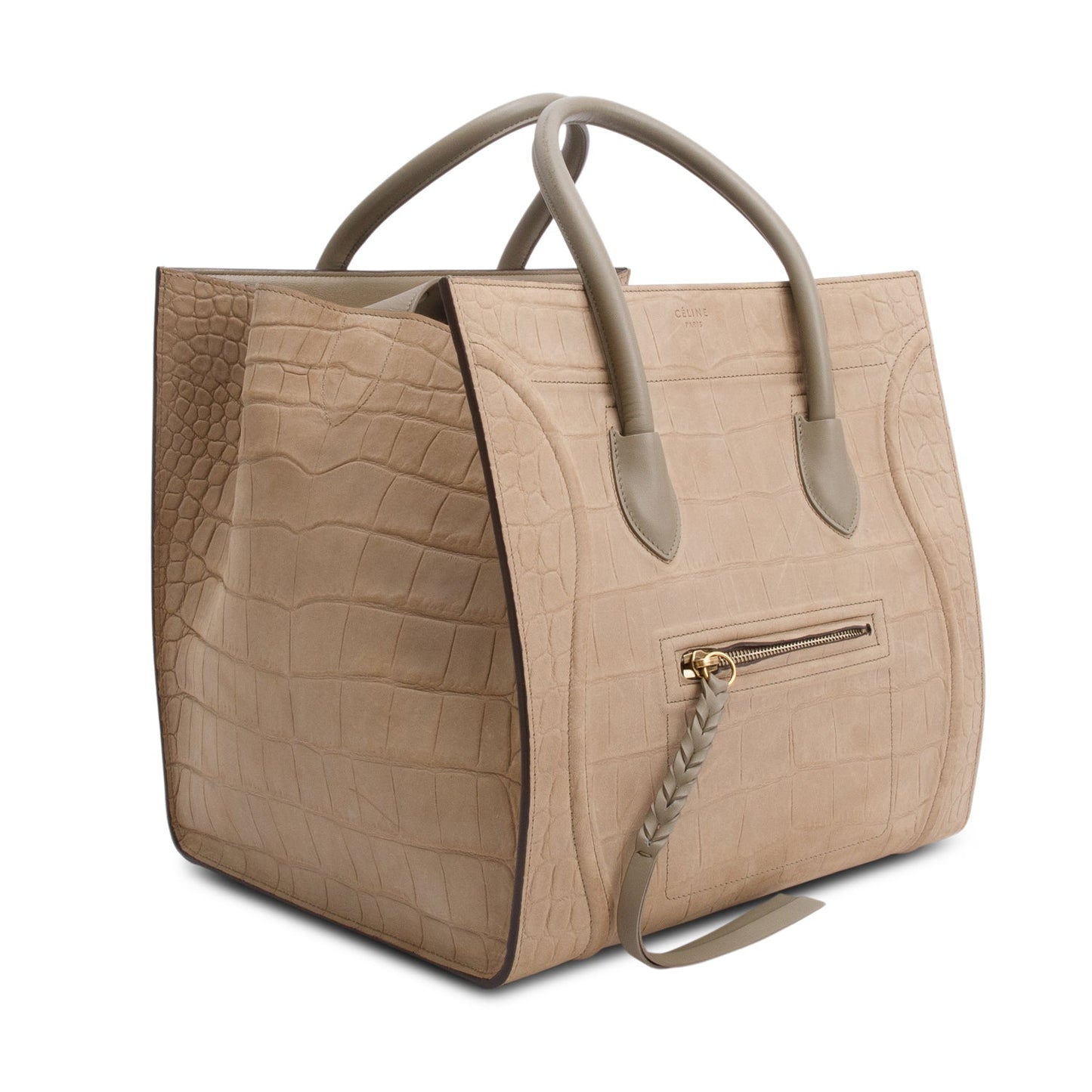 Celine Taupe Croc Embossed Phantom Luggage Tote Handbag Suede Medium Tote Bag