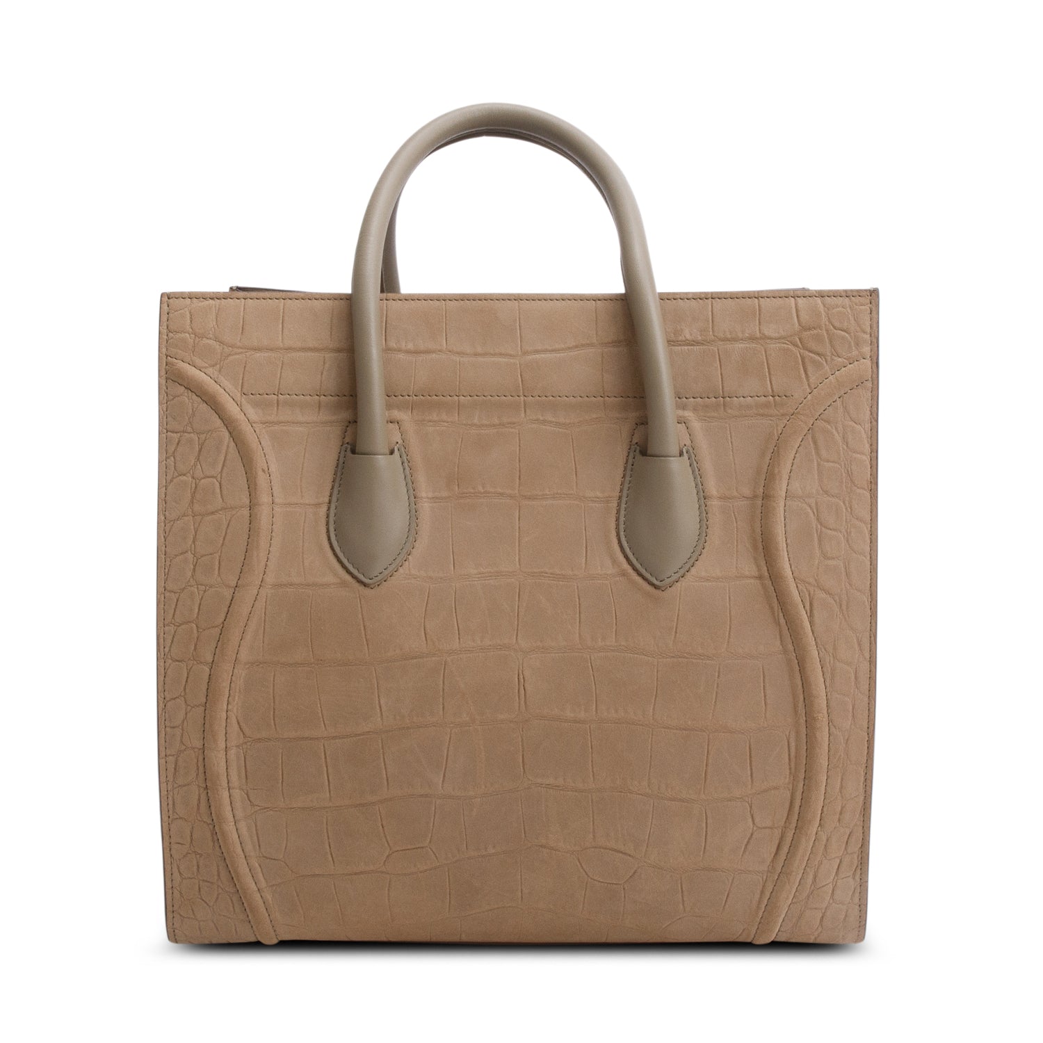 Celine Taupe Croc Embossed Phantom Luggage Tote Handbag Suede Medium Tote Bag