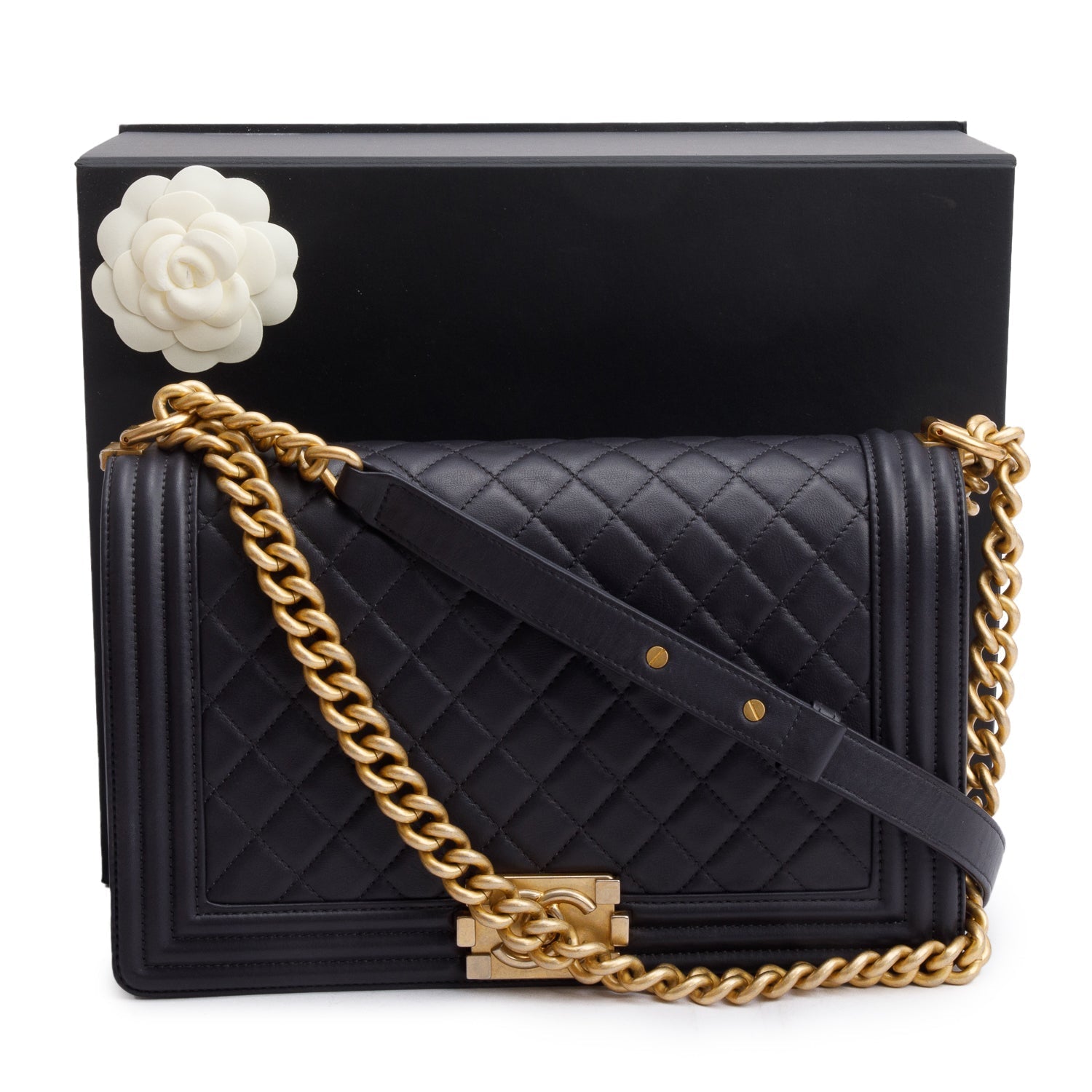 Chanel Quilted Boy Leather Lambskin Black Travel Bag 8