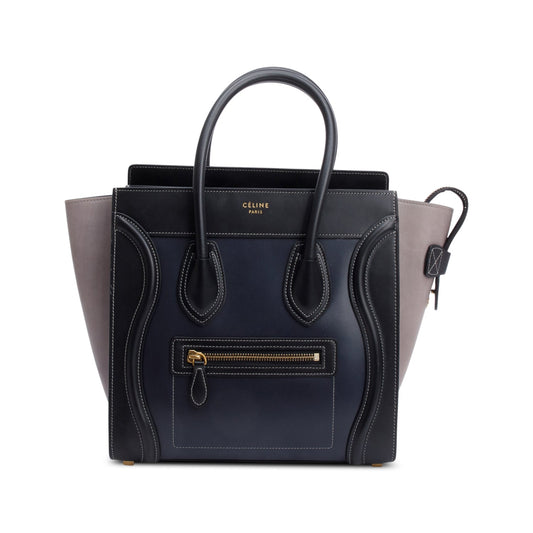 Celine & Grey Bi Color Calfskin Micro Luggage Leather Black Tote Bag