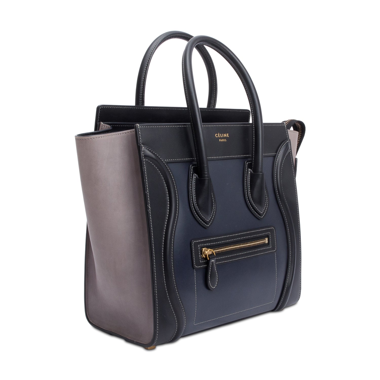 Celine & Grey Bi Color Calfskin Micro Luggage Leather Black Tote Bag