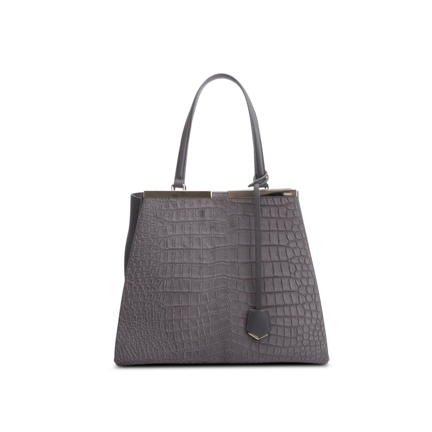 Fendi Grey Croc Embossed Pony Hair 3Jours Tote Large Tote Bag