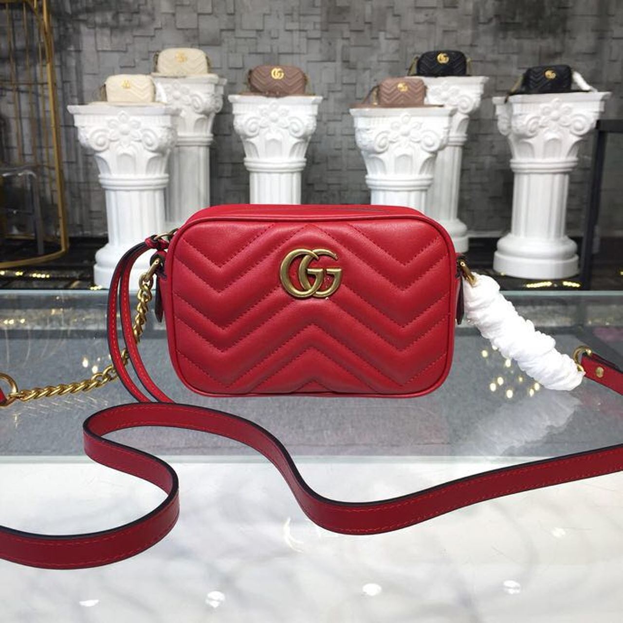 gg Marmont MatelassÃ© Hibiscus MatelassÃ© Red Mini Bag