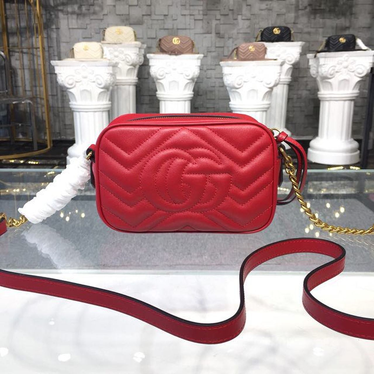gg Marmont MatelassÃ© Hibiscus MatelassÃ© Red Mini Bag