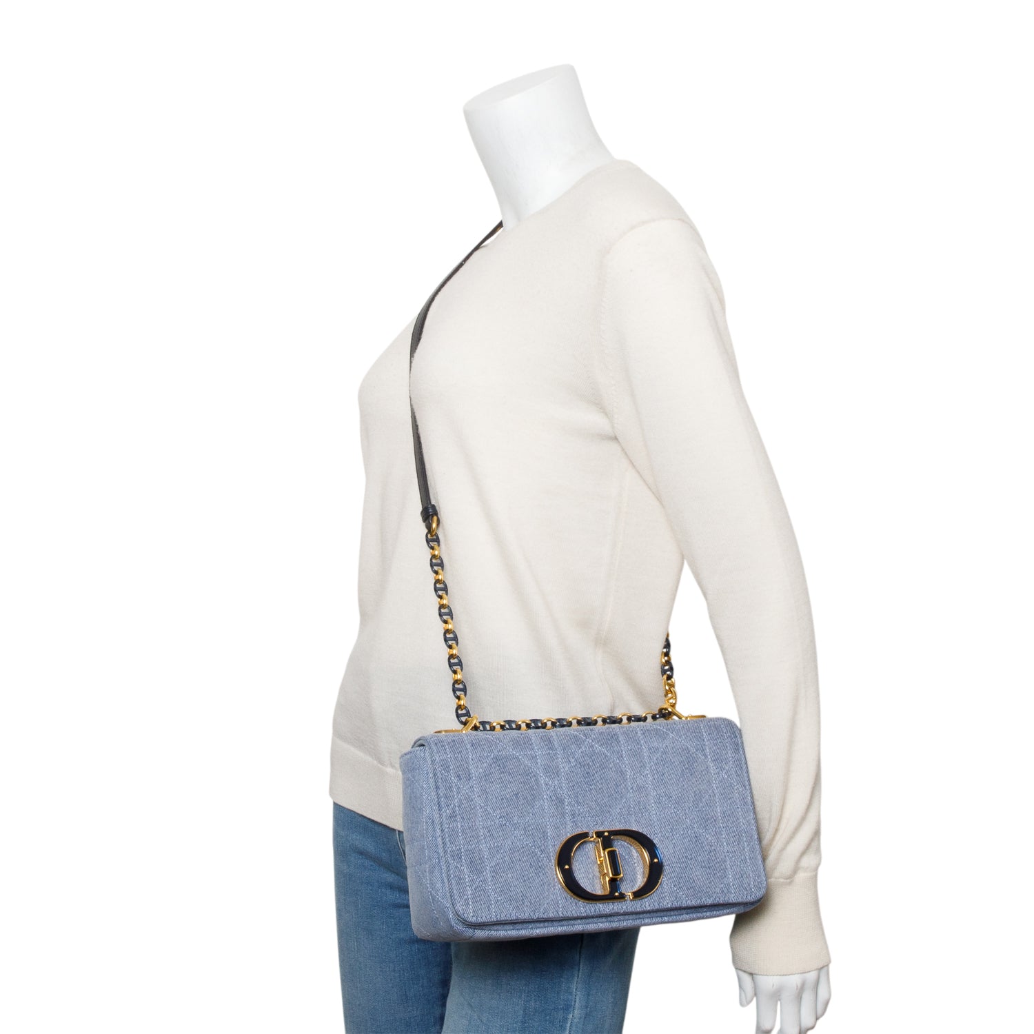 Dior Christian Macrocannage Caro Bag Denim Blue Travel Bag
