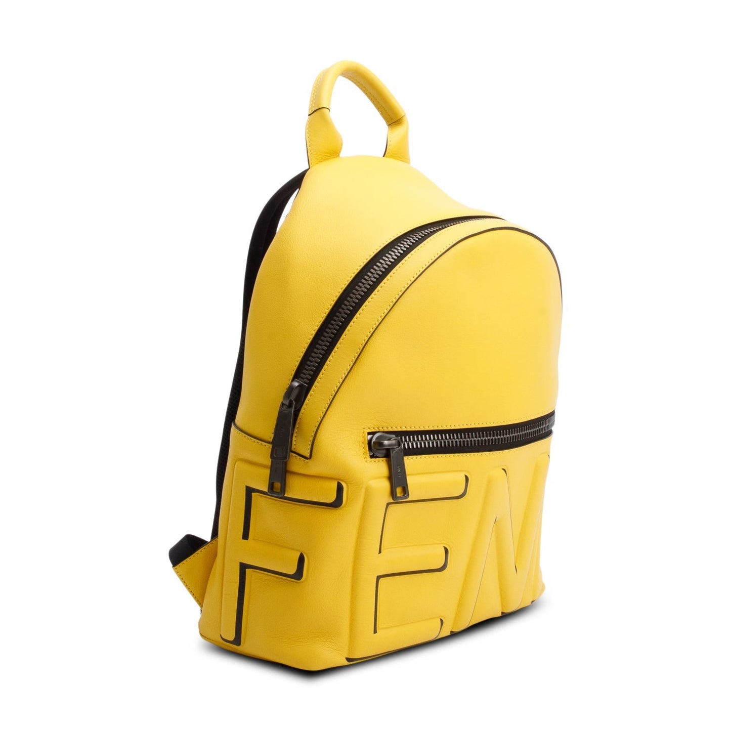 Fendi Yellow Calfskin Embossed Backpack Leather Logo