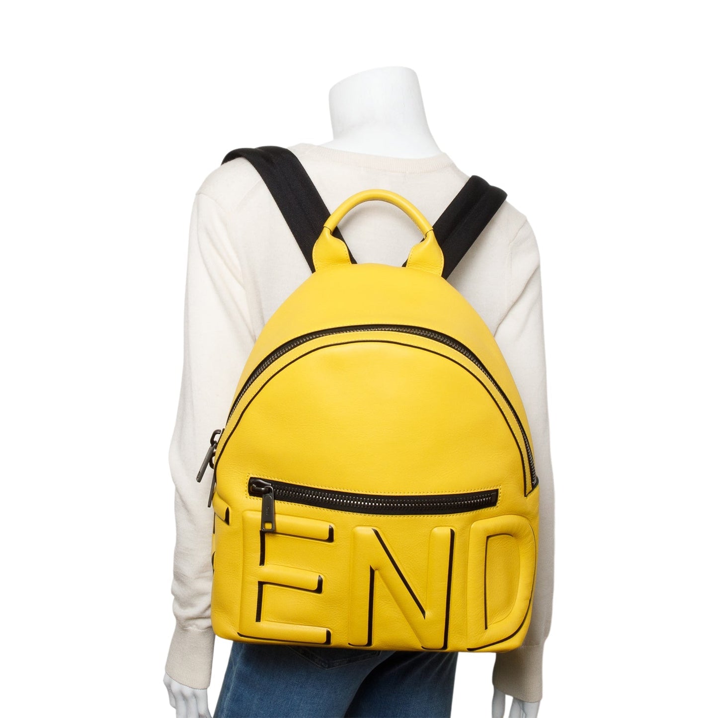 Fendi Yellow Calfskin Embossed Backpack Leather Logo