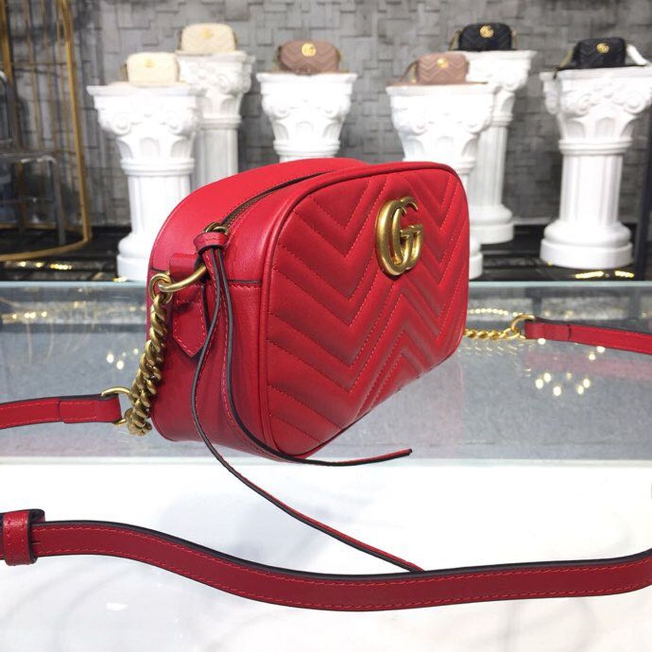 gg Marmont MatelassÃ© Hibiscus MatelassÃ© Red Small Shoulder Bag Beaunoirrbeaunoirr Dtd1T