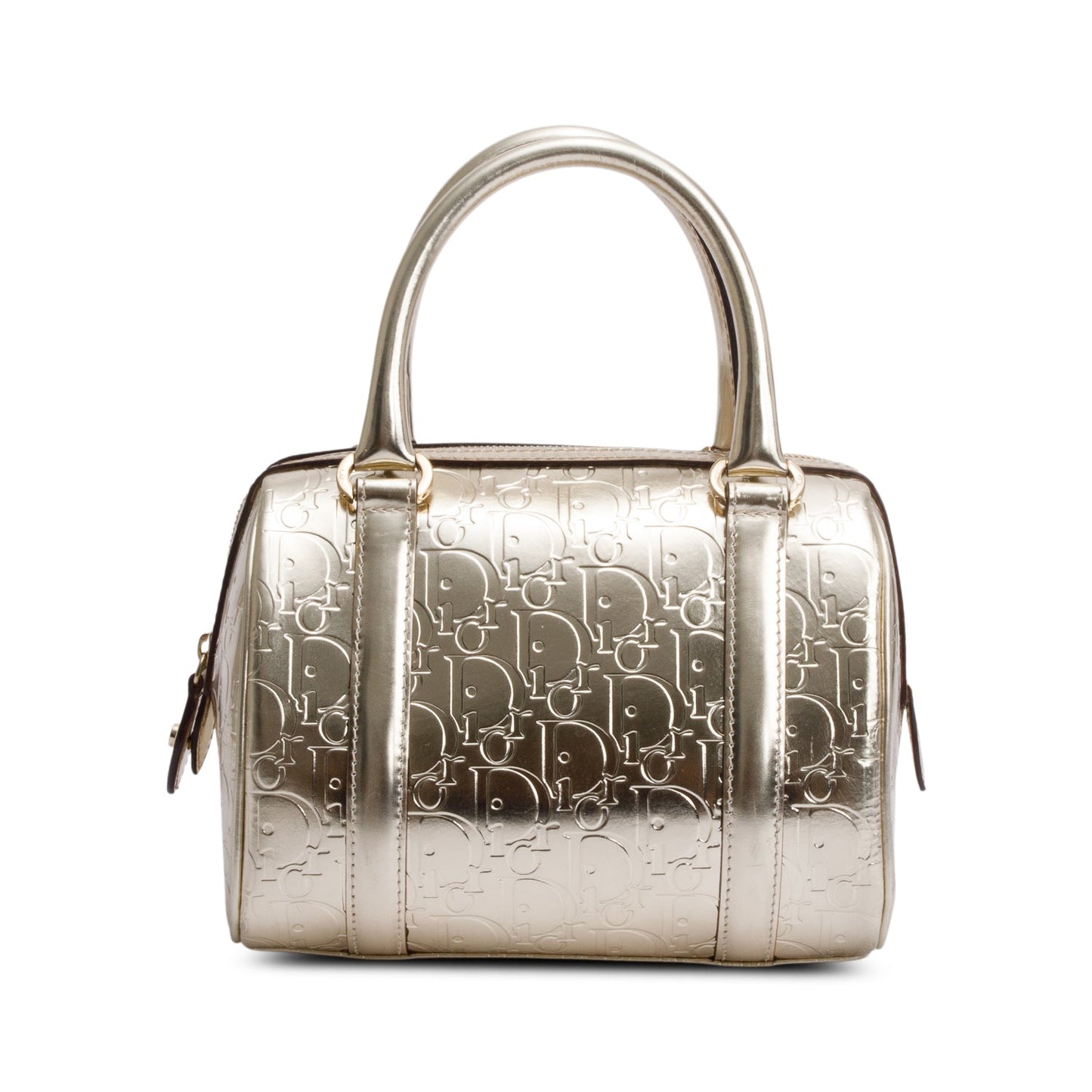 Dior Christian Metallic Oblique Embossed Trotter Boston Bag Leather Gold Travel Bag