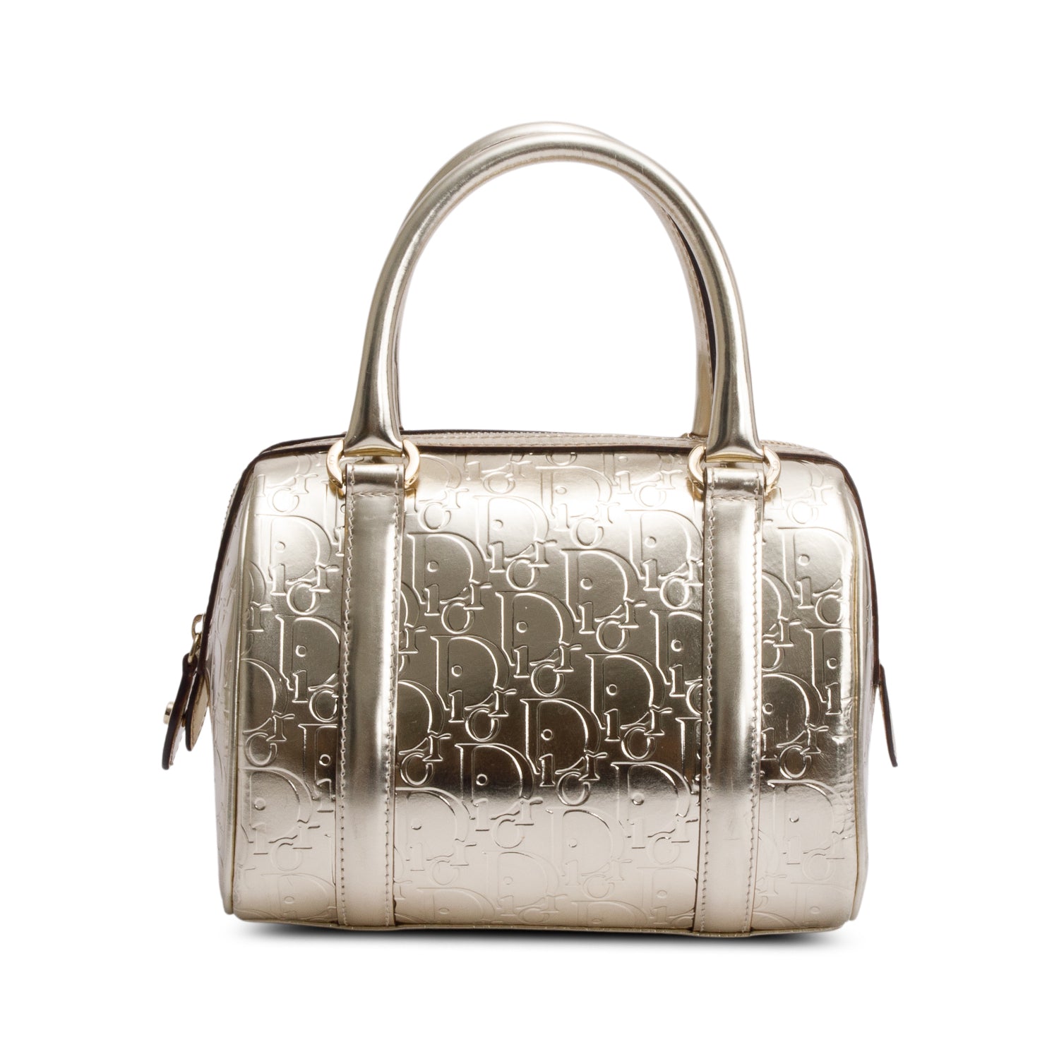 Dior Christian Metallic Oblique Embossed Trotter Boston Bag Leather Gold Travel Bag