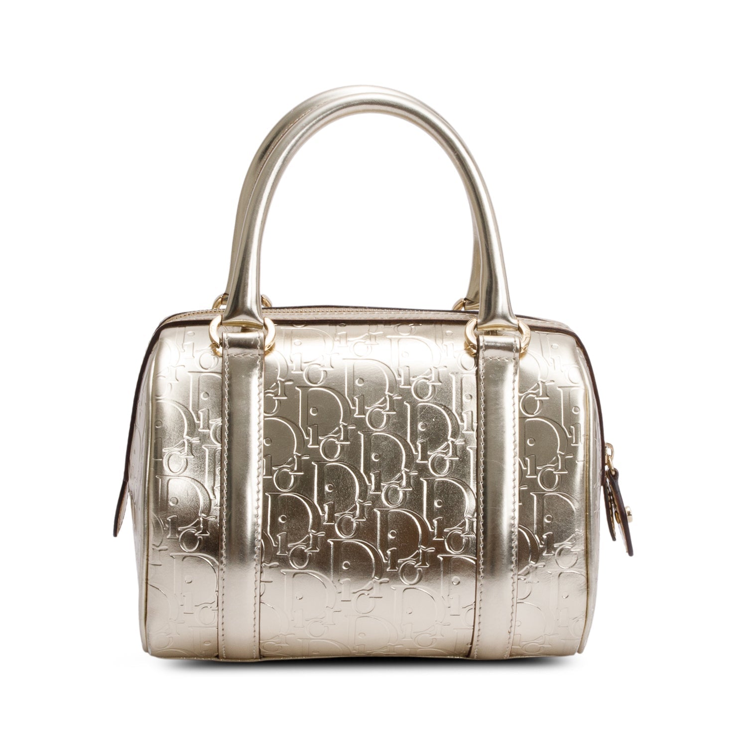 Dior Christian Metallic Oblique Embossed Trotter Boston Bag Leather Gold Travel Bag