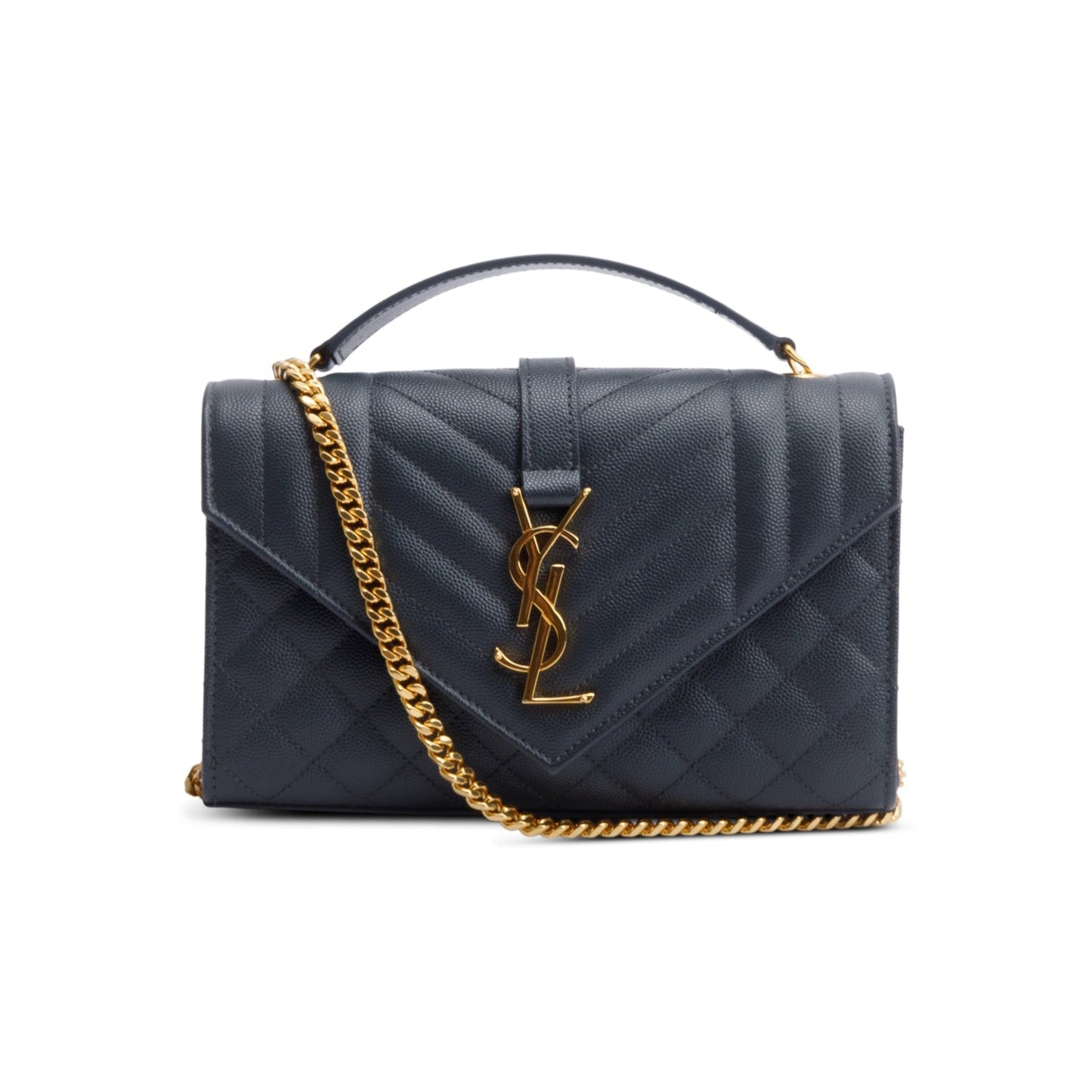 YSL Saint Laurent Grey Grained De Poudre Envelope Shoulder Bag Small