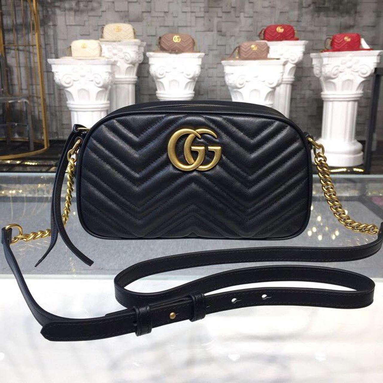 gg Marmont MatelassÃ© Chevron Black Small Shoulder Bag Beaunoirrbeaunoirr Dtd1T