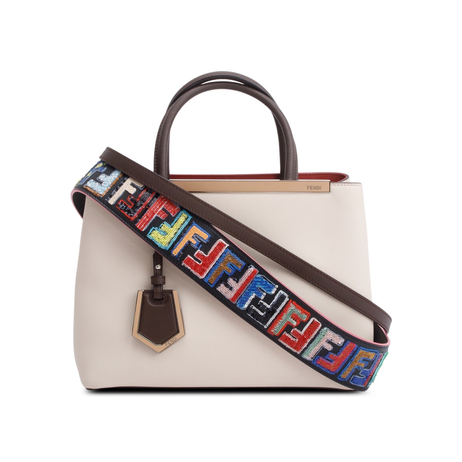 Fendi Creme Vitello Elite Petite 2Jours Tote Leather Tote Bag