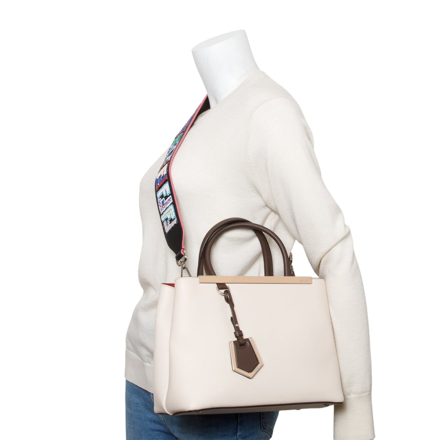 Fendi Creme Vitello Elite Petite 2Jours Tote Leather Tote Bag