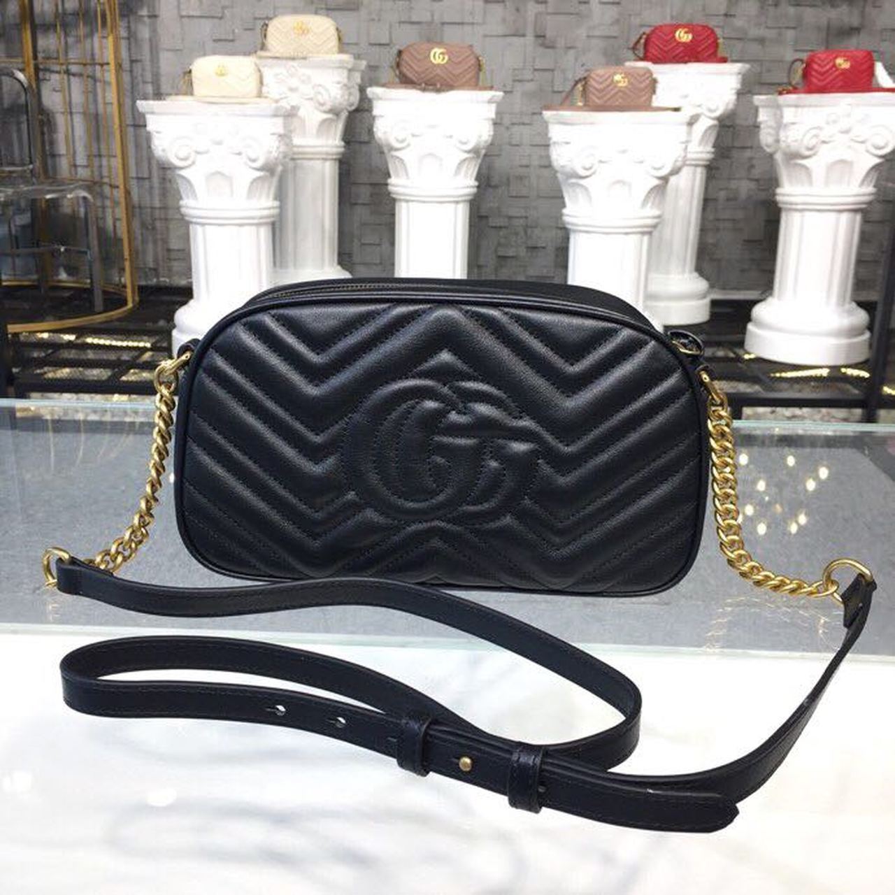 gg Marmont MatelassÃ© Chevron Black Small Shoulder Bag Beaunoirrbeaunoirr Dtd1T