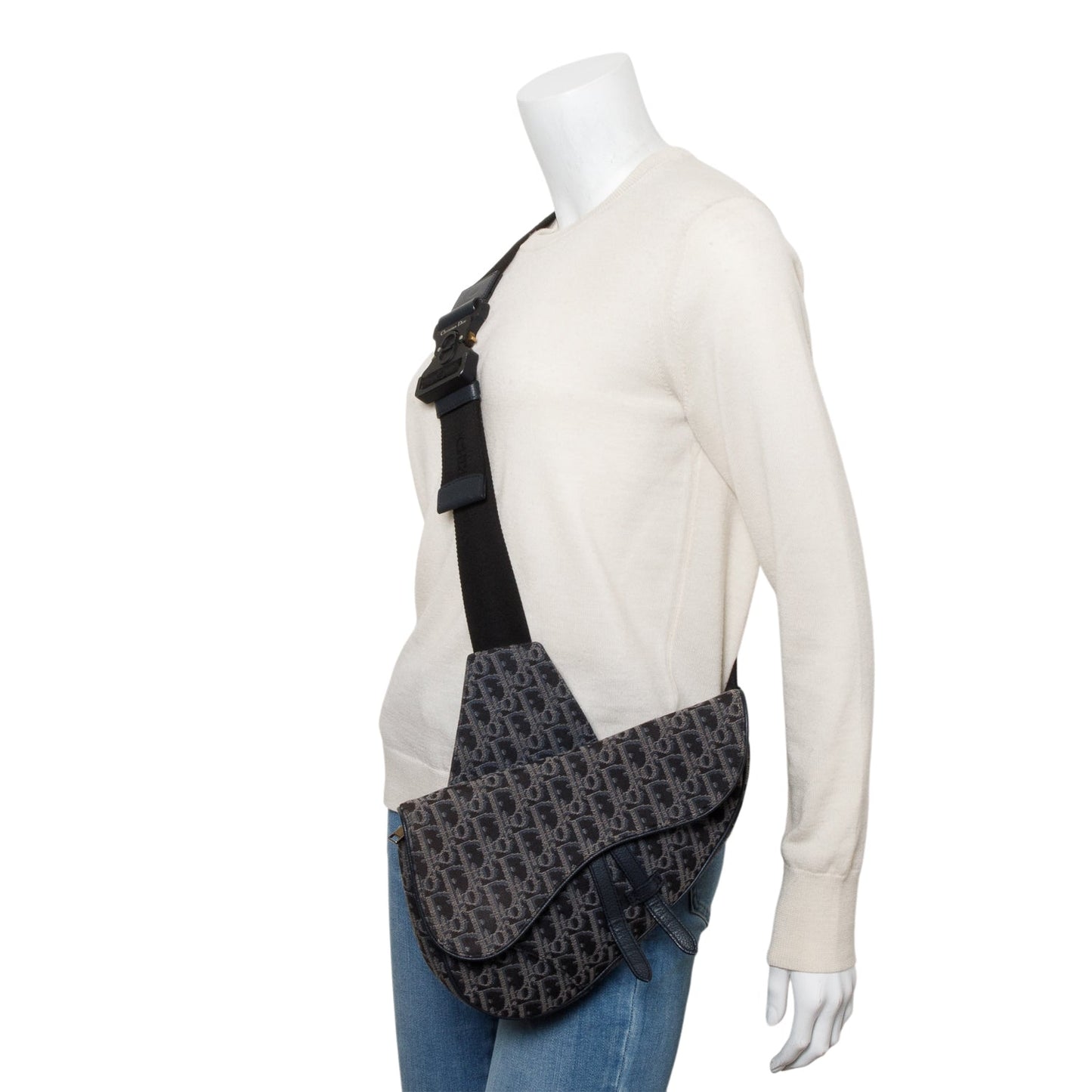 Dior Christian Oblique Jacquard Saddle Bag Black Travel Bag