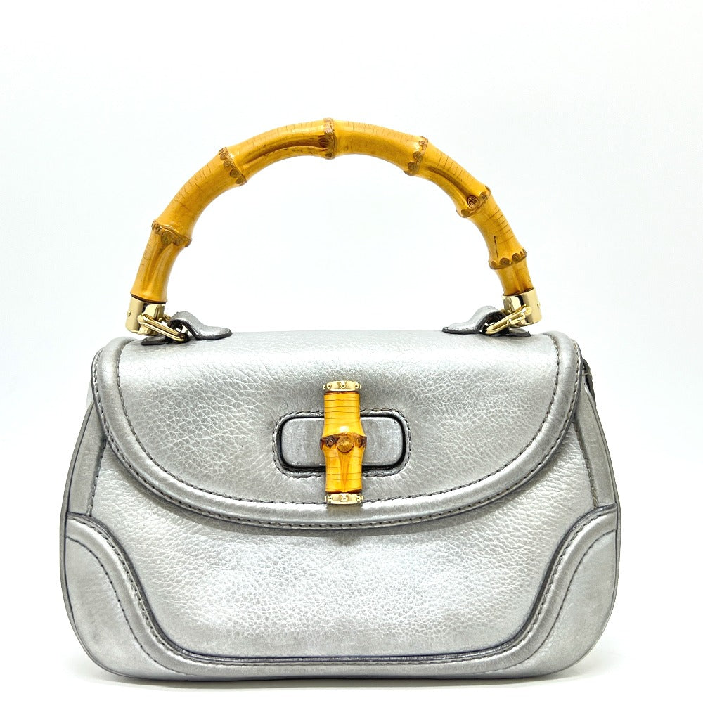 Gucci New Bamboo Leather Silver Handbag