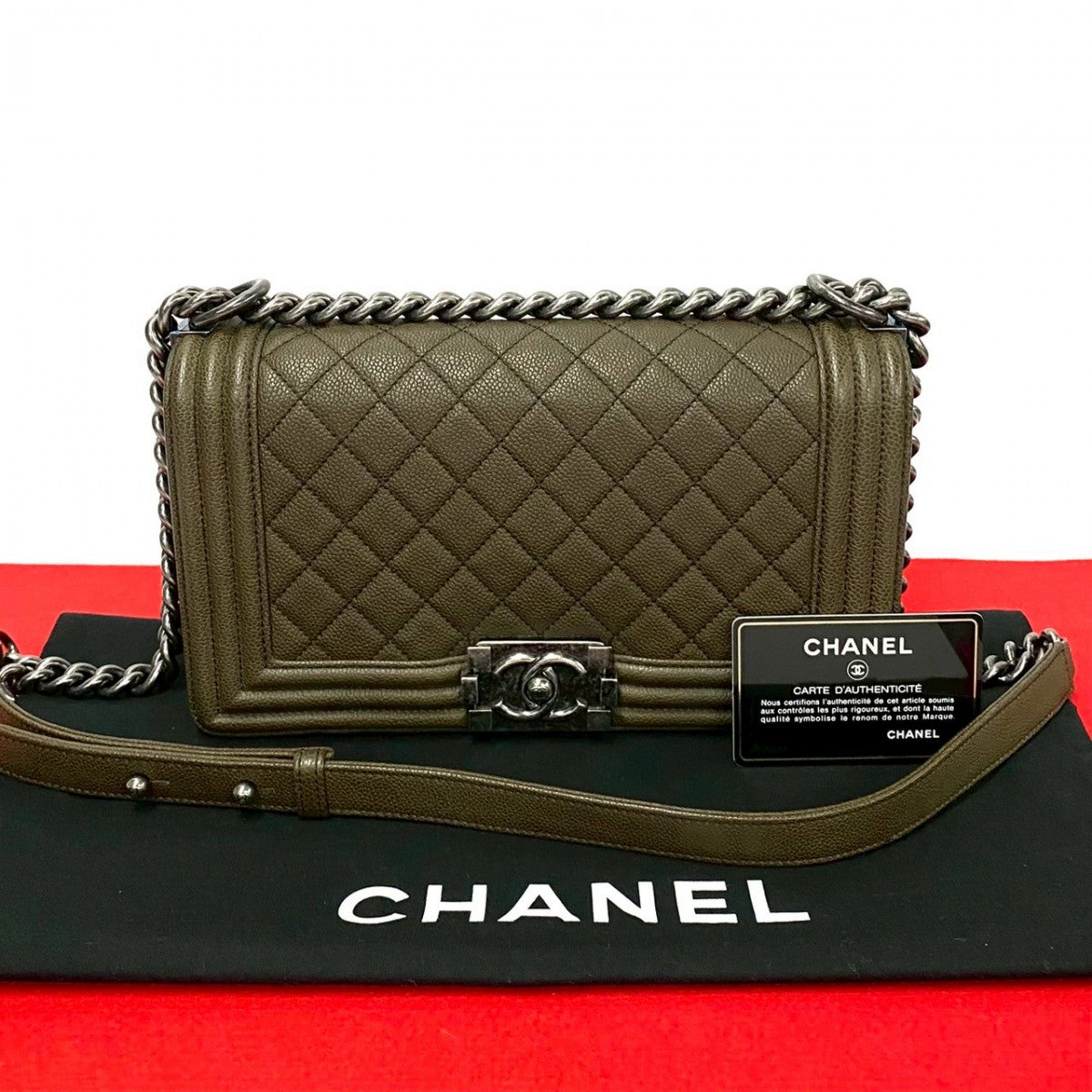 Chanel khaki COCO Mark Boy Leather Shoulder Bag