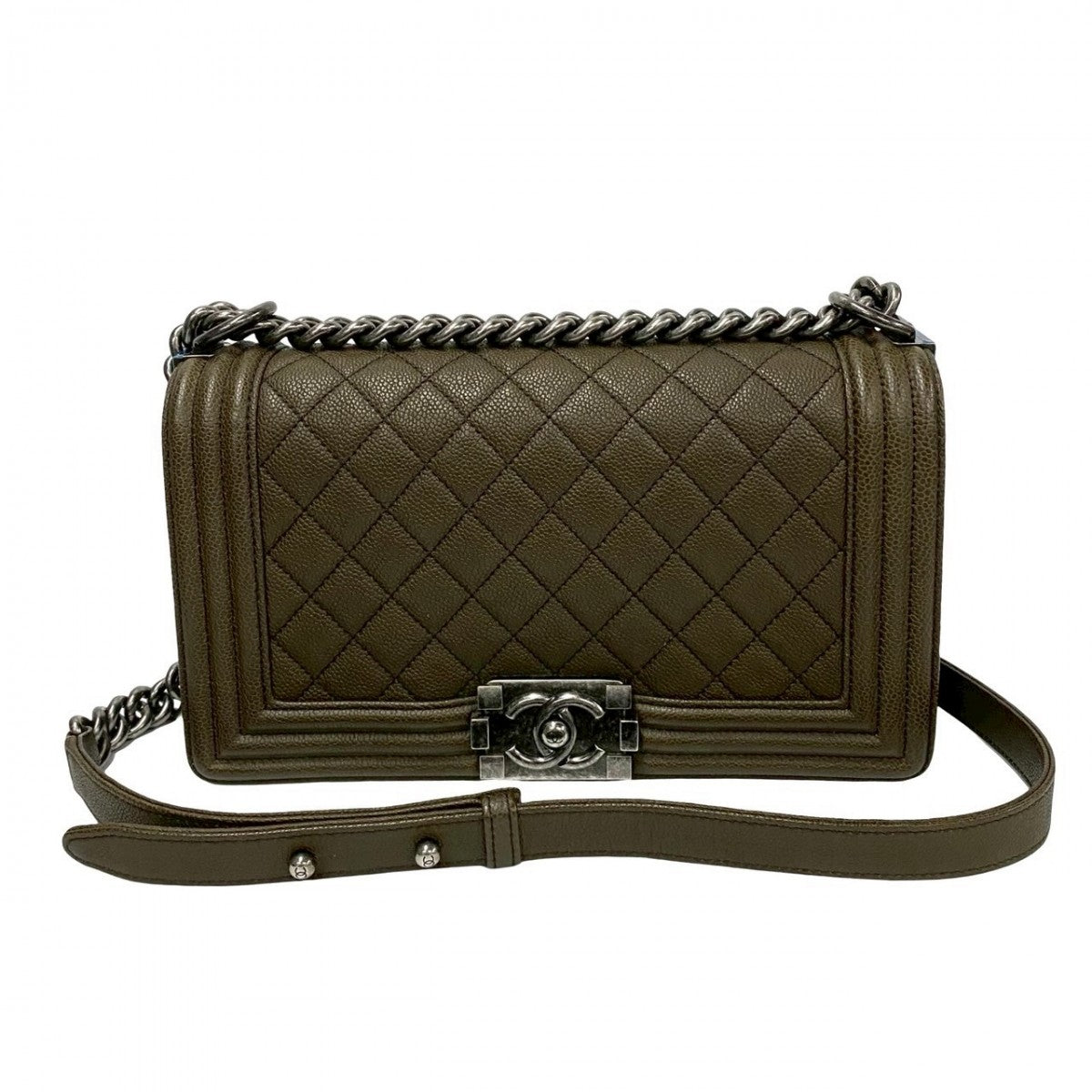 Chanel khaki COCO Mark Boy Leather Shoulder Bag