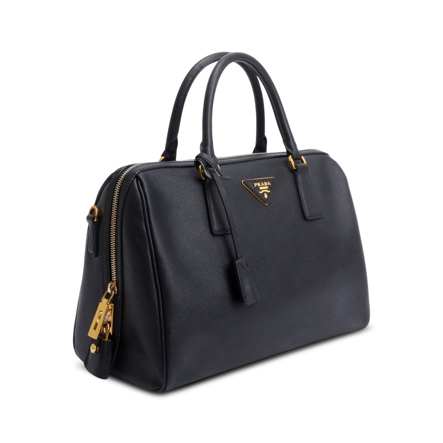 Prada Saffiano Lux Bowler Bag Black Travel Bag