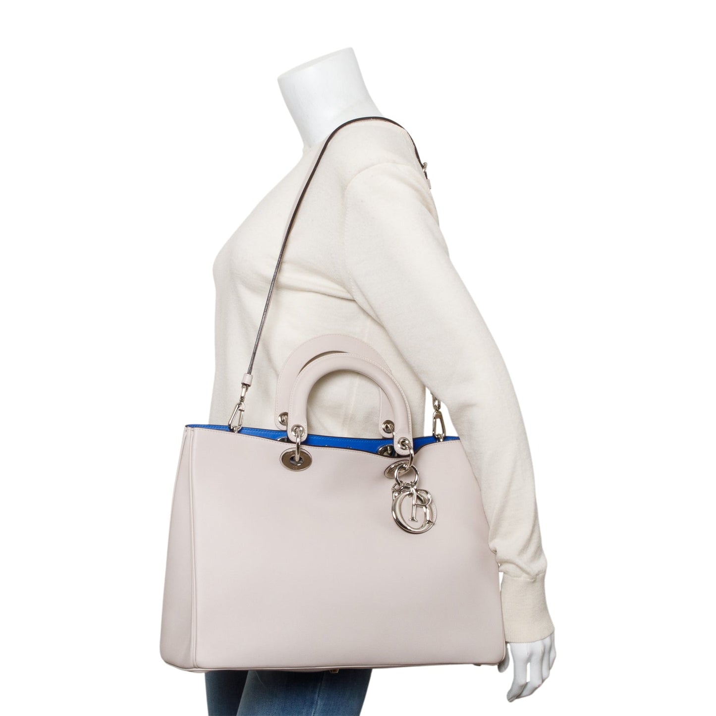 Dior Christian Ivory Calfskin issimo Tote Handbag Leather Large Tote Bag