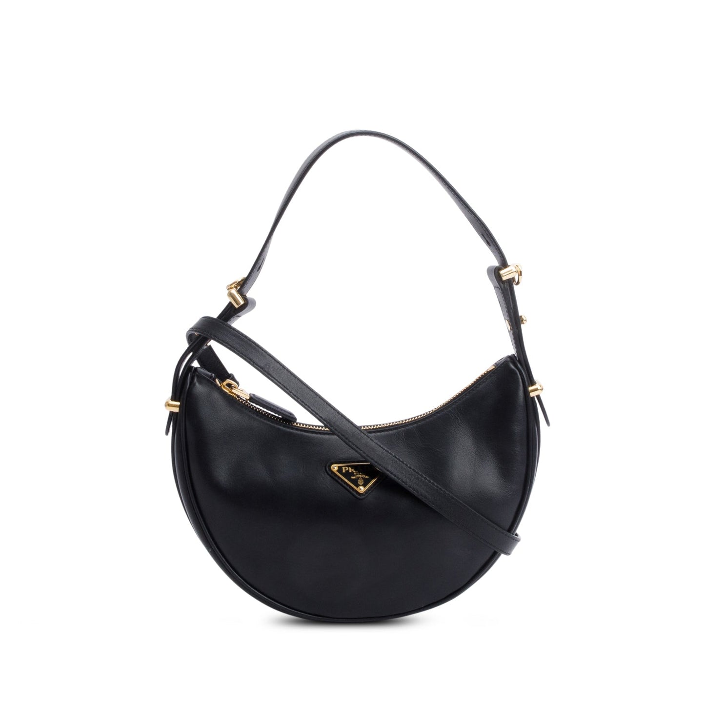 Prada Soft Calf Arque Shoulder Bag Leather Black