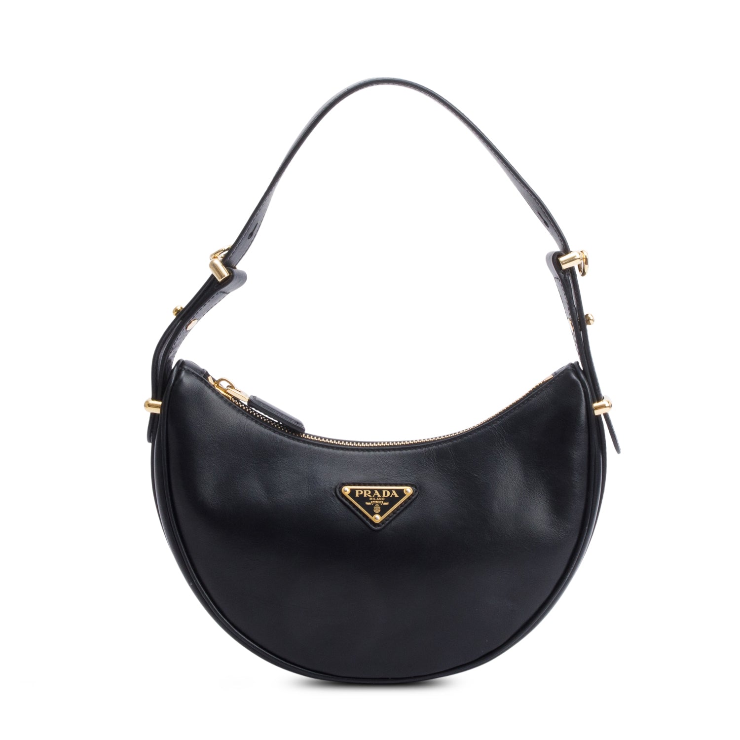 Prada Soft Calf Arque Shoulder Bag Leather Black