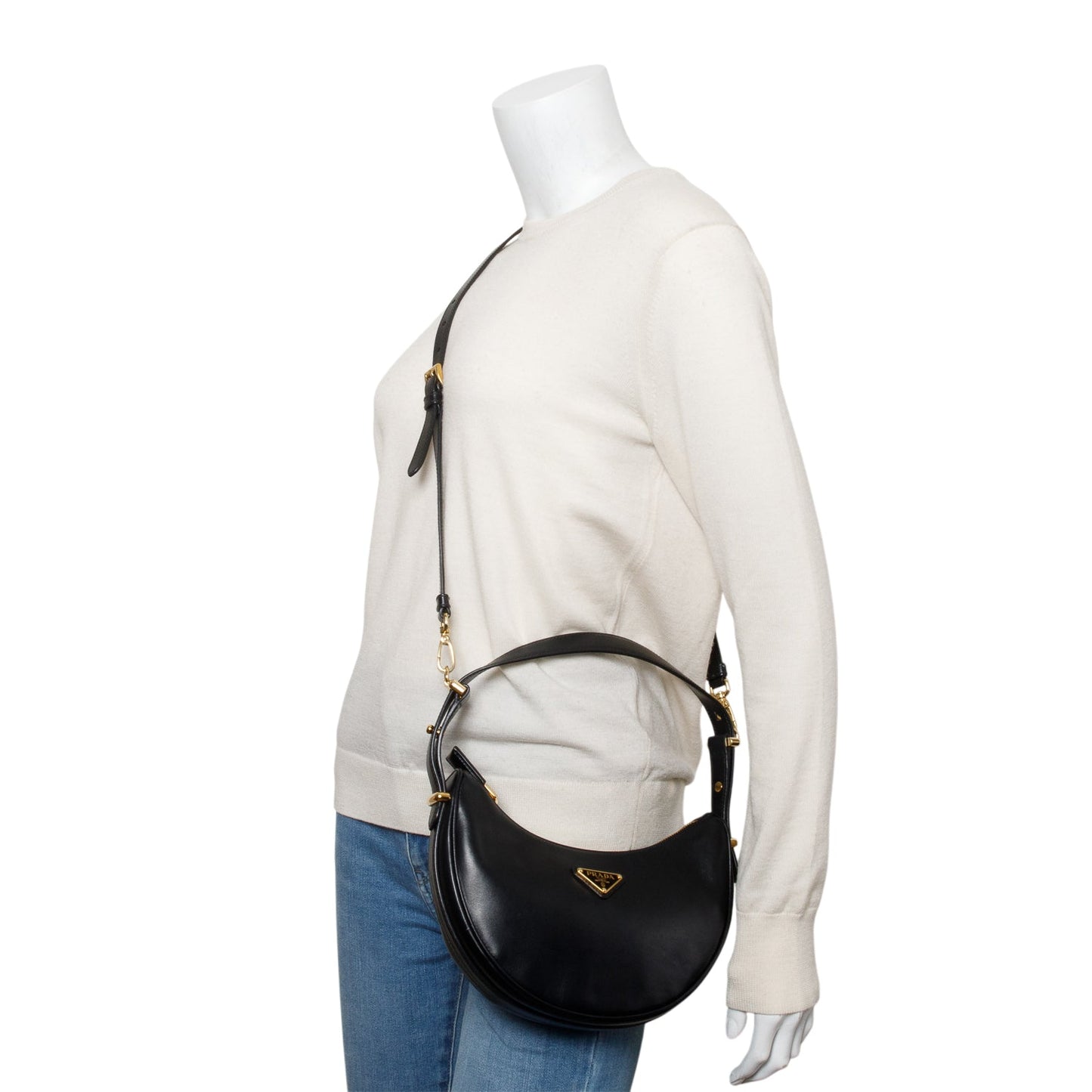 Prada Soft Calf Arque Shoulder Bag Leather Black