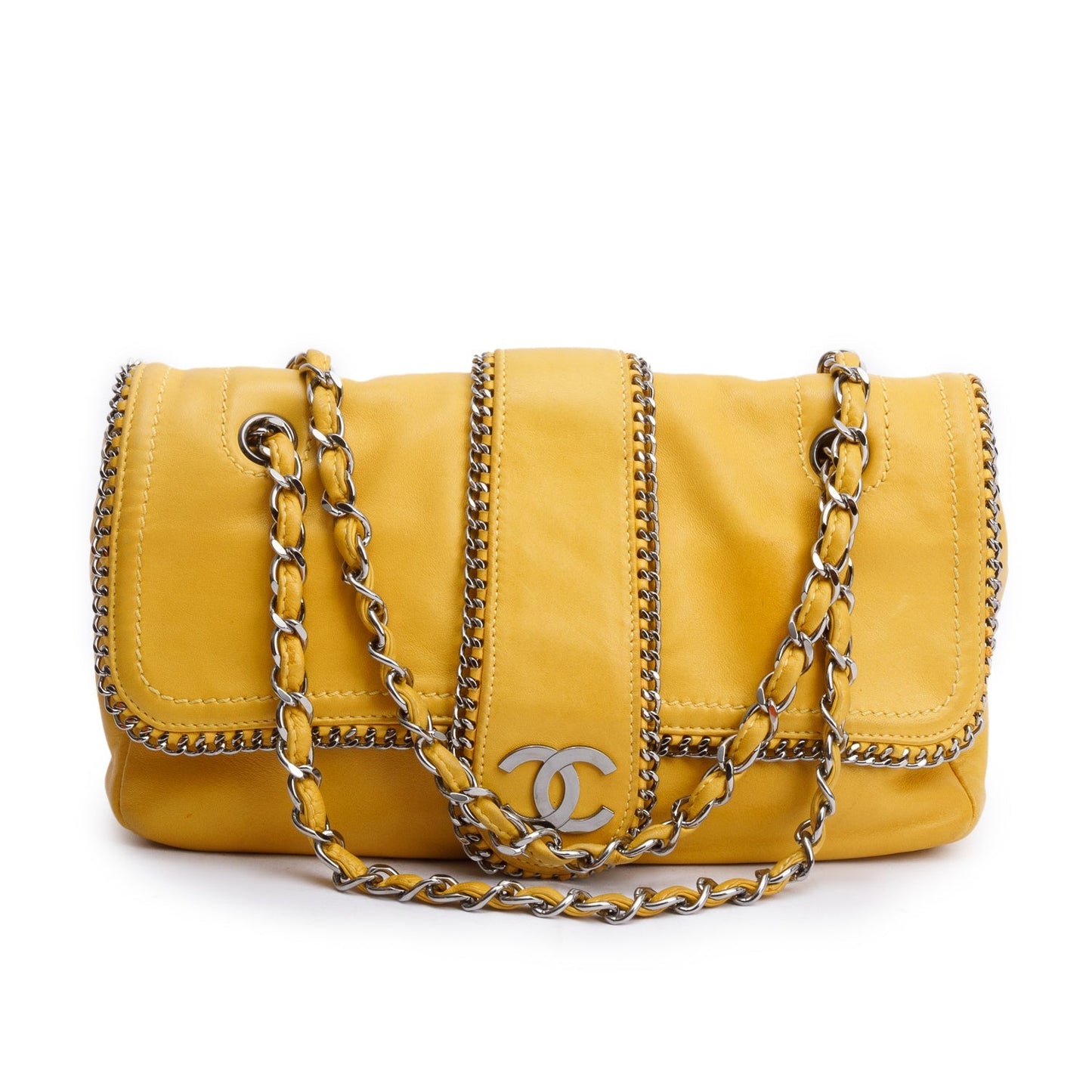Chanel Madison Flap Leather Lambskin Yellow Travel Bag