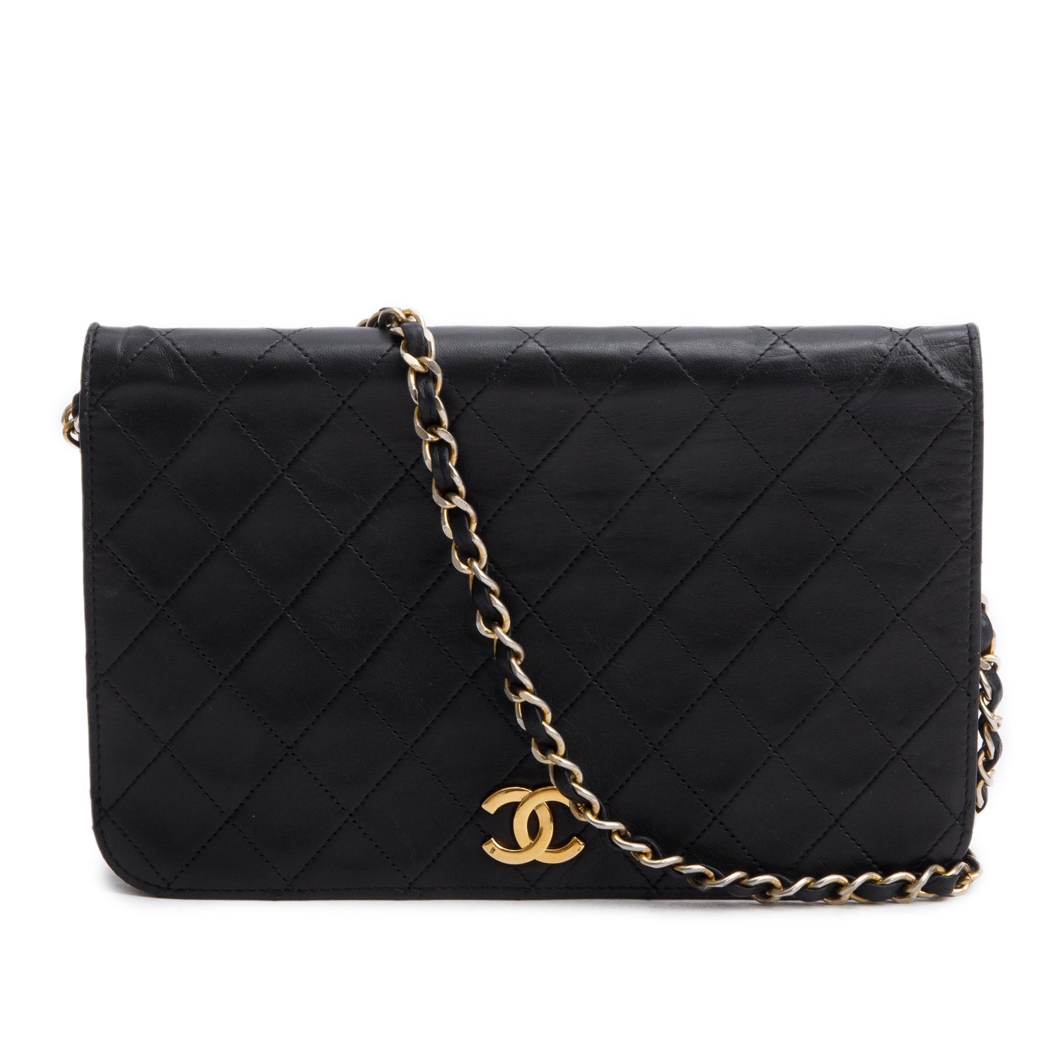 Chanel Quilted Full Flap Leather Lambskin Black Travel Bag
