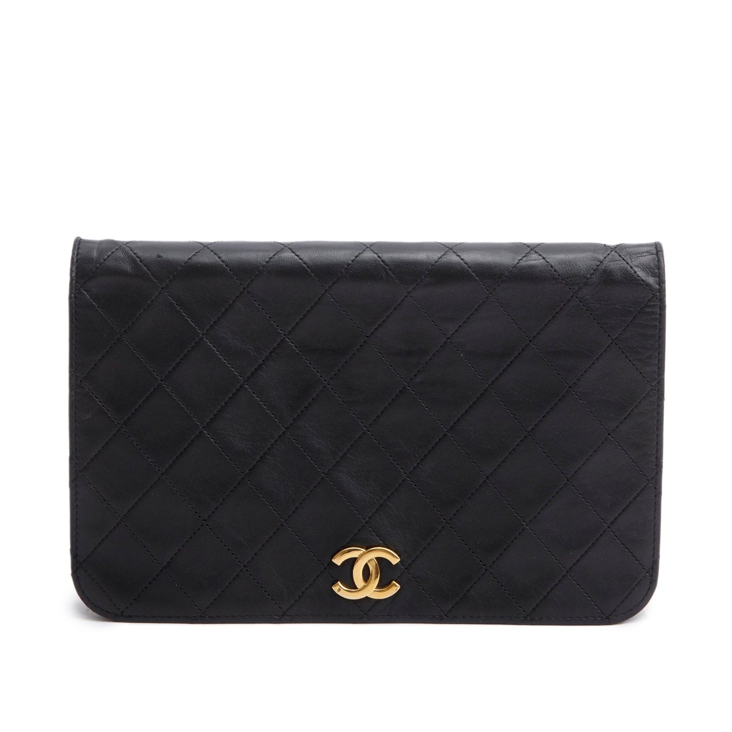 Chanel Quilted Full Flap Leather Lambskin Black Travel Bag