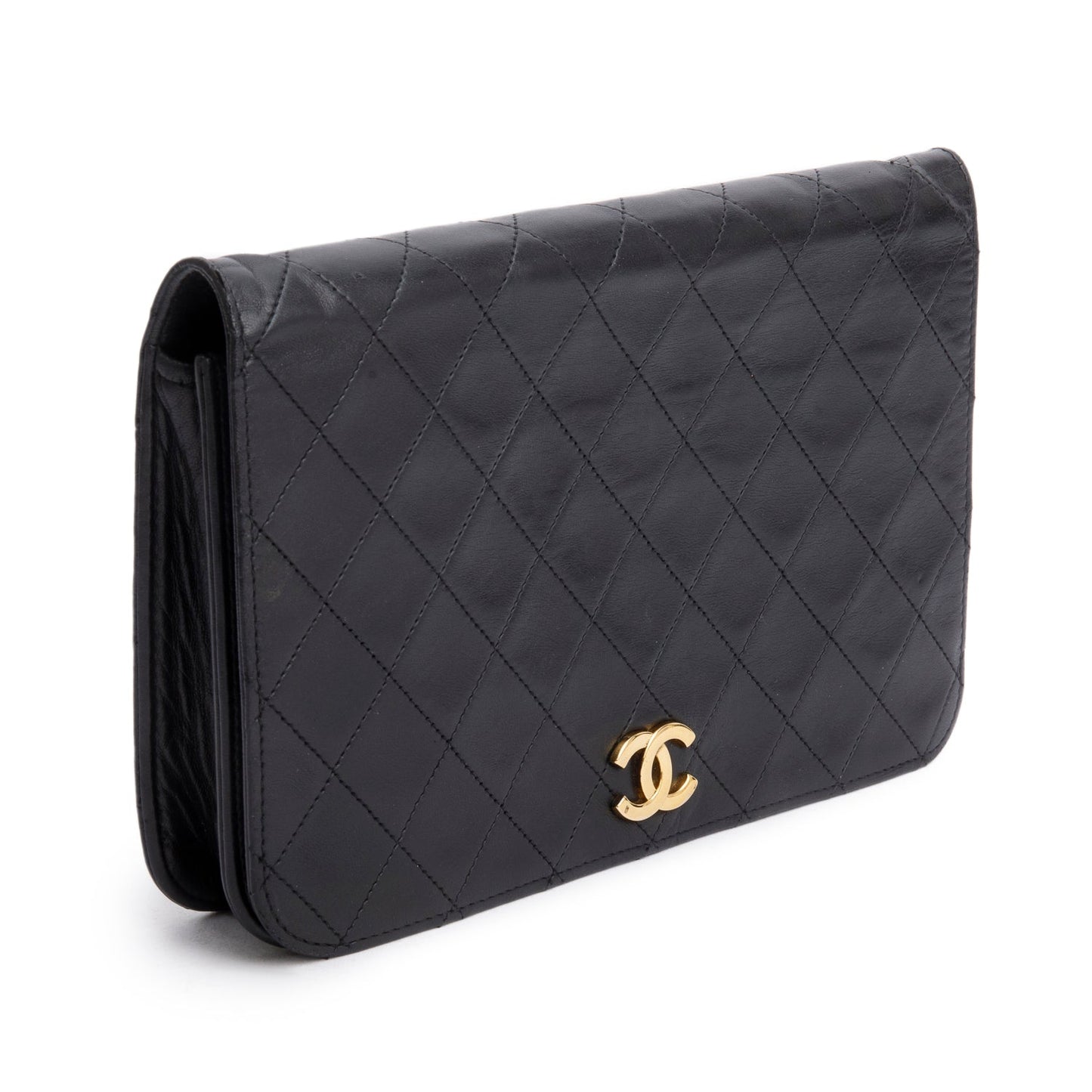 Chanel Quilted Full Flap Leather Lambskin Black Travel Bag