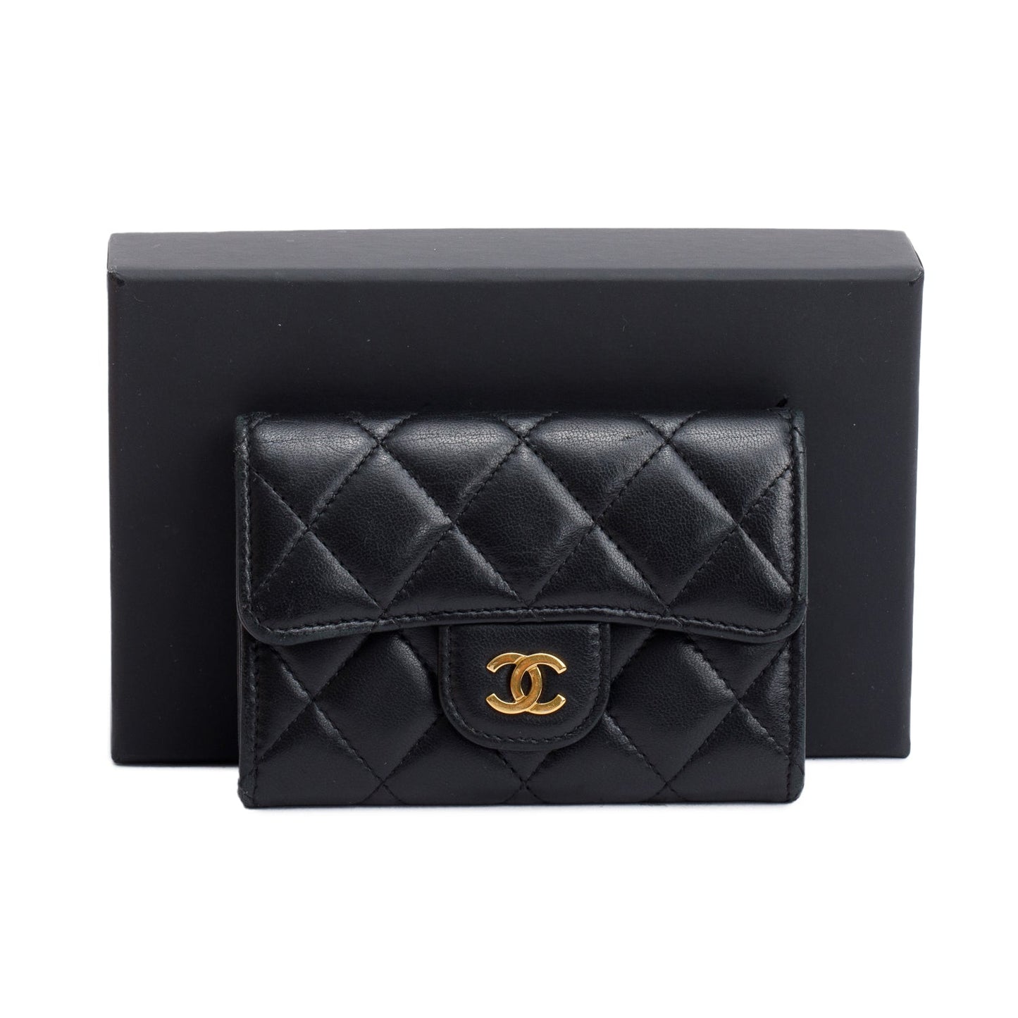 Chanel Quilted Classic Flap Card Holder Leather Lambskin Black Wallet Case 5