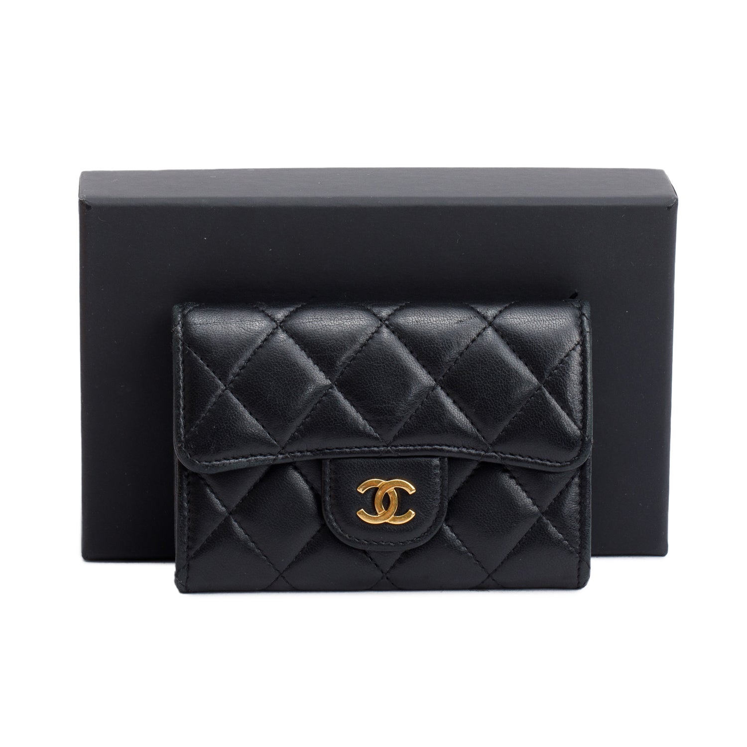 Chanel Quilted Classic Flap Card Holder Leather Lambskin Black Wallet Case 5