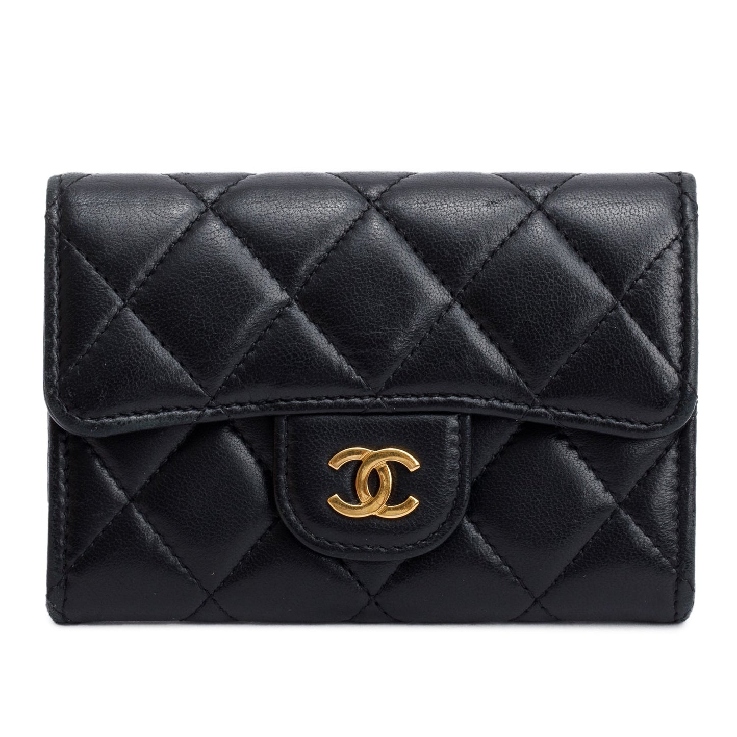Chanel Quilted Classic Flap Card Holder Leather Lambskin Black Wallet Case 5