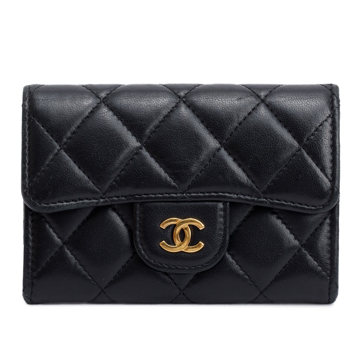 Chanel Quilted Classic Flap Card Holder Leather Lambskin Black Wallet Case 5