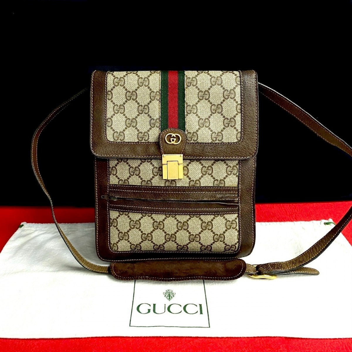 Gucci PVC GG Leather Brown Logo Shoulder Bag