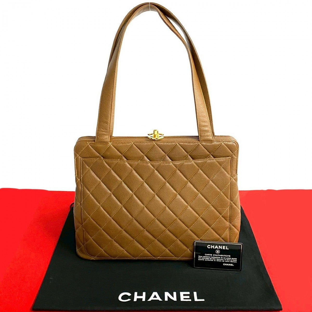Chanel Matt caviar skin COCO Mark Matrasse Brown Tote Bag