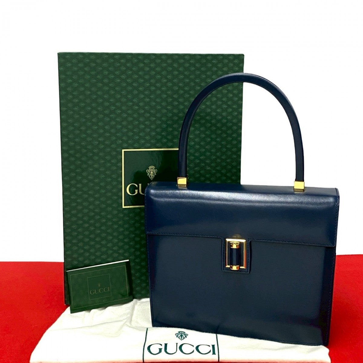 Gucci GG logoMetal Old Leather Navy Handbag