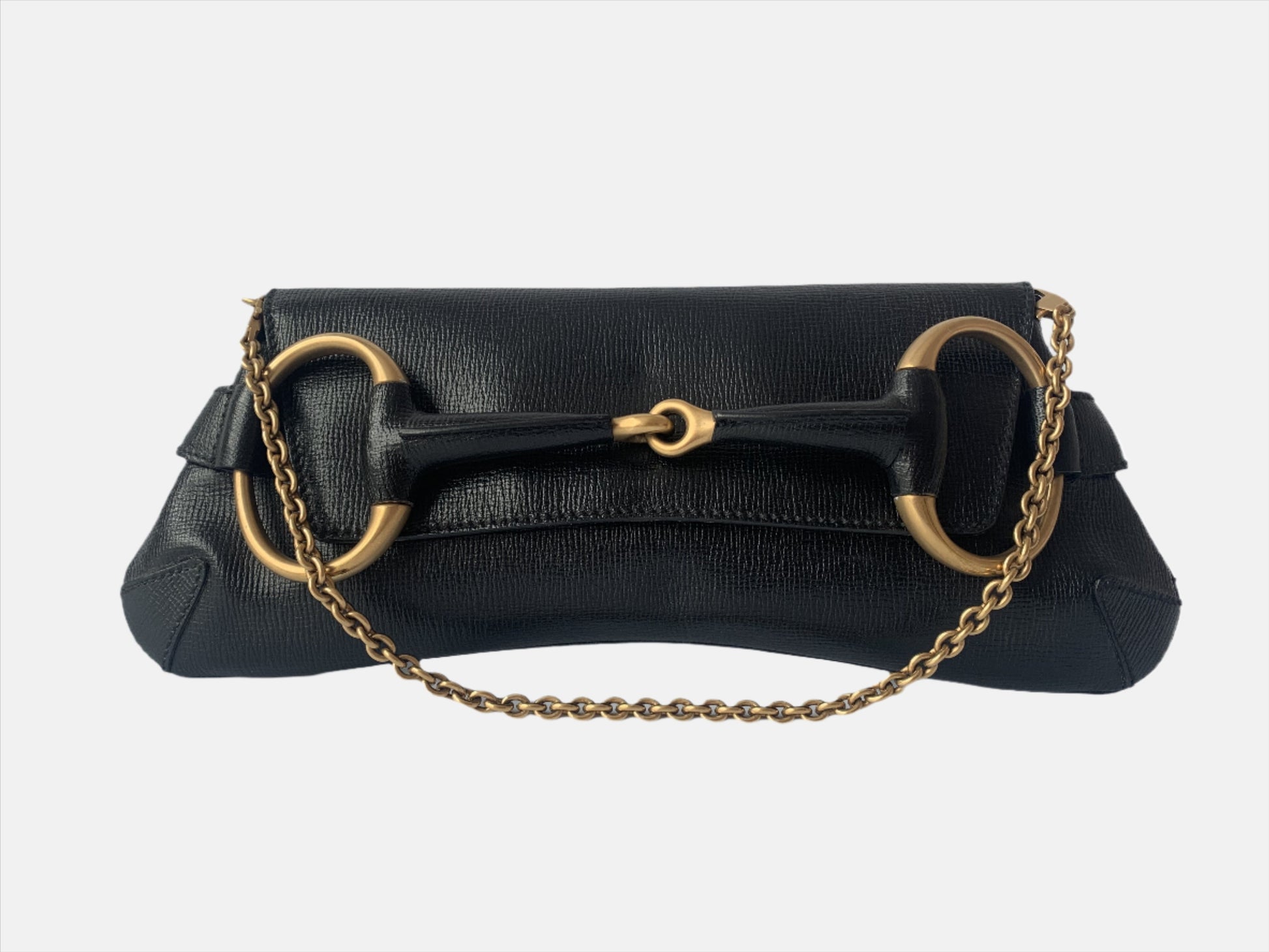 Gucci Horsebit Leather Black Large Chain Shoulder Bag Leather 2