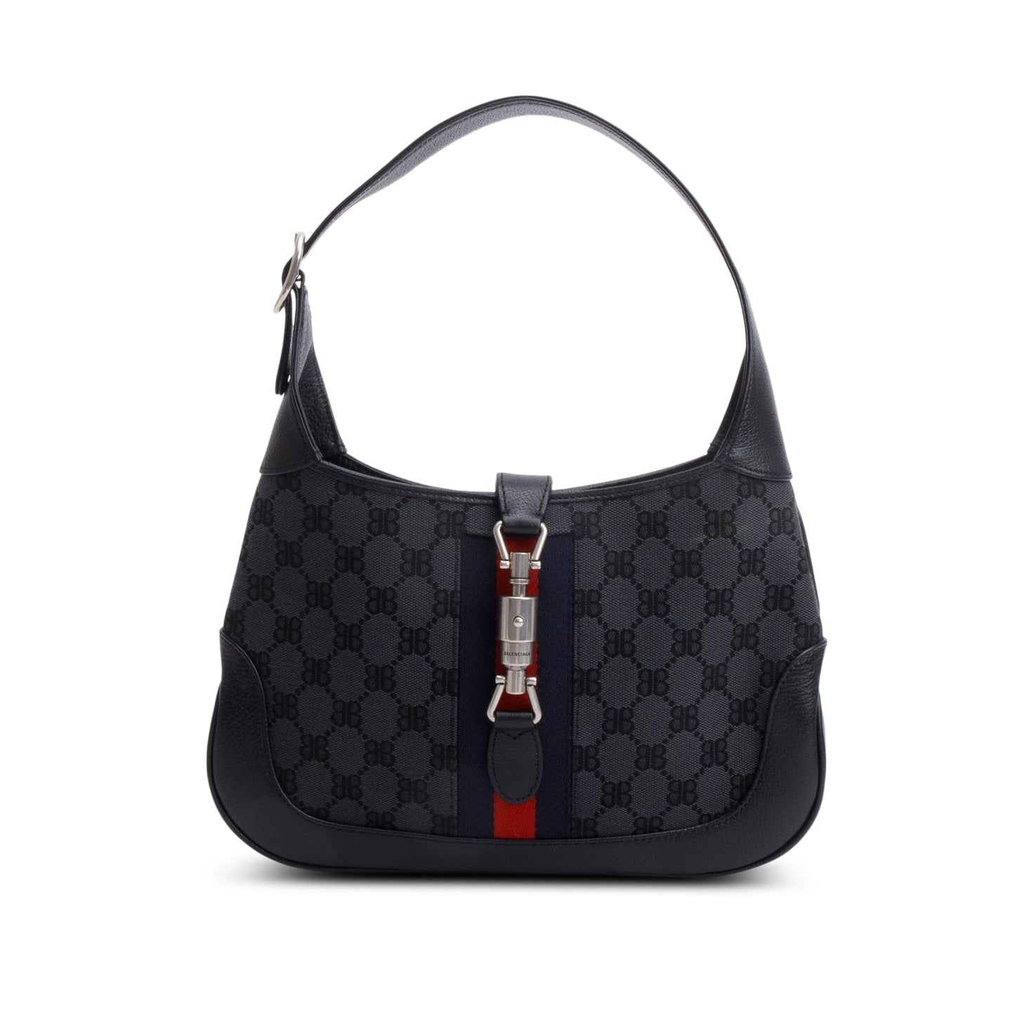 Gucci Balenciaga Bb Supreme Black Calfskin Web Small Leather Canvas Travel Bag