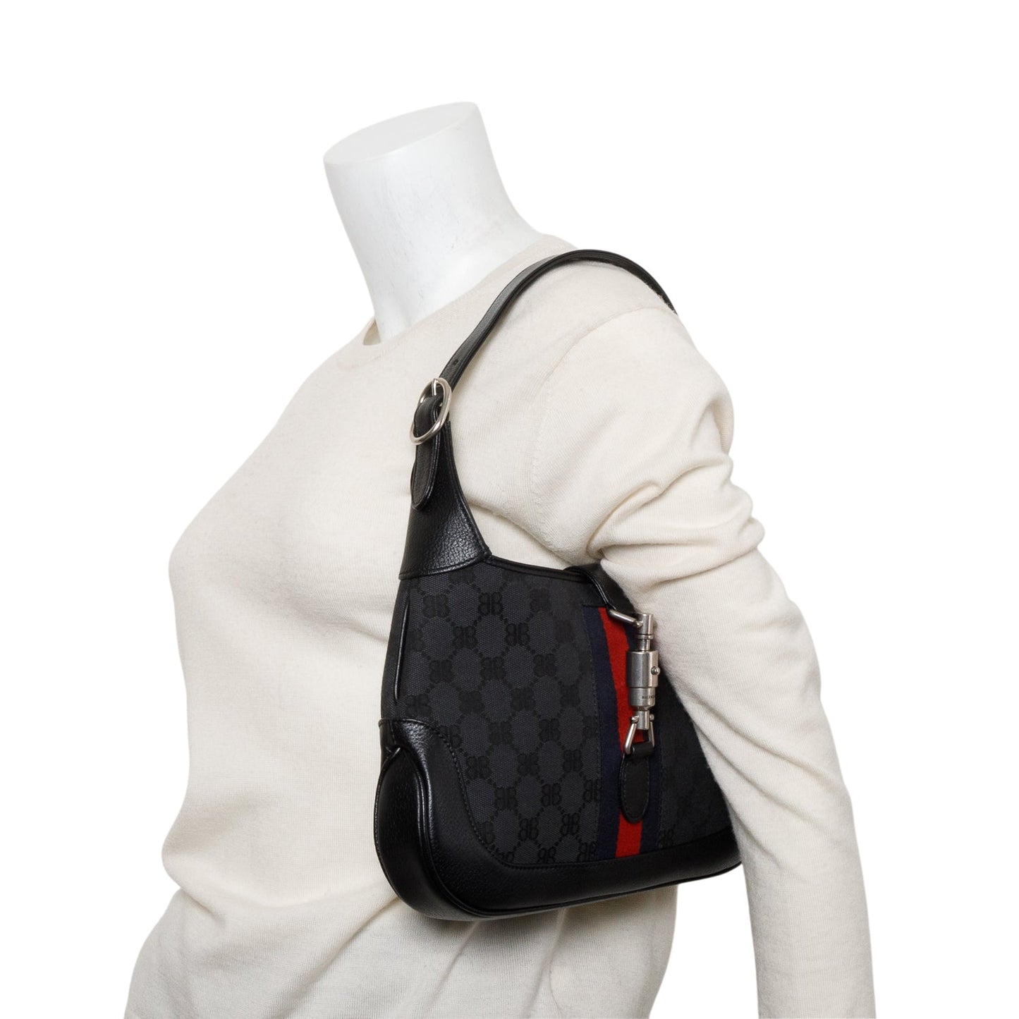 Gucci Balenciaga Bb Supreme Black Calfskin Web Small Leather Canvas Travel Bag