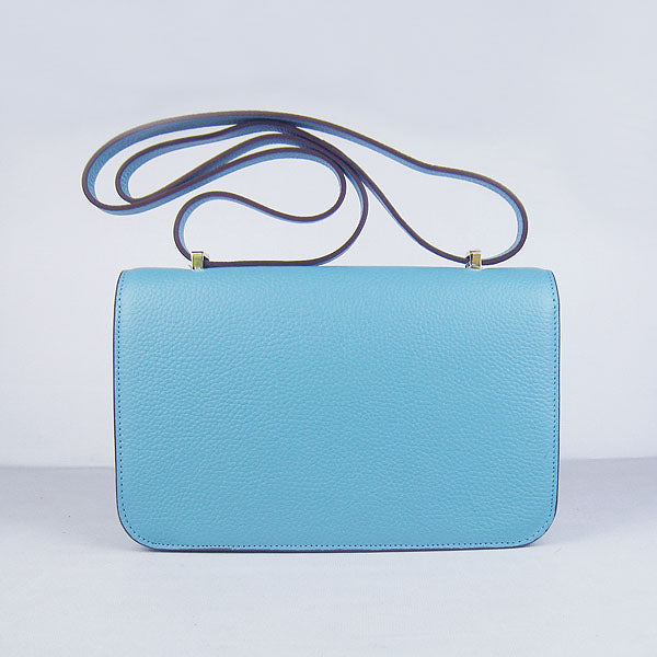 Hermes Luxury Calf Message Bag H Light Golden Leather Blue Travel Bag