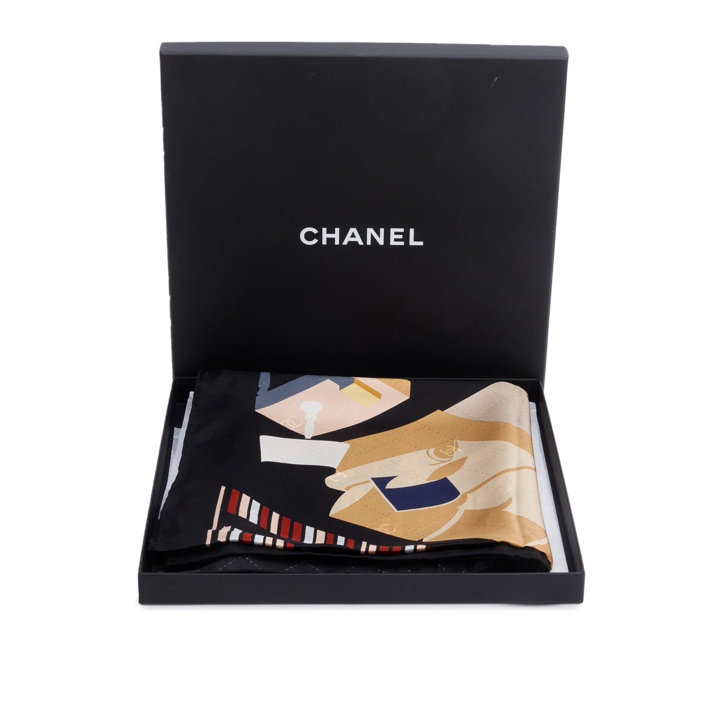 Chanel Printed Silk Scarf Black