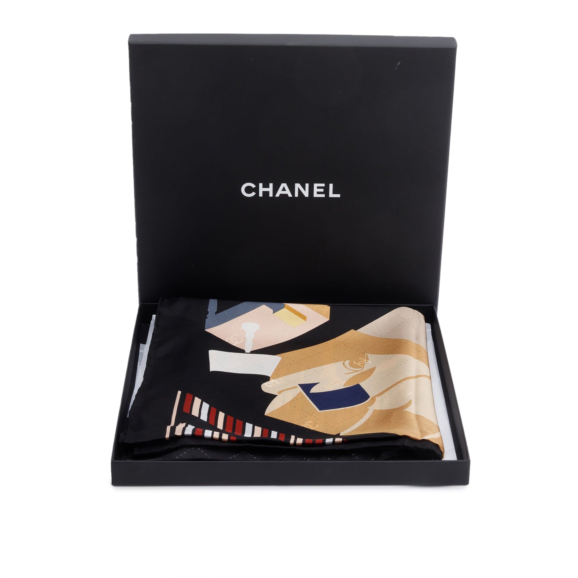 Chanel Printed Silk Scarf Black